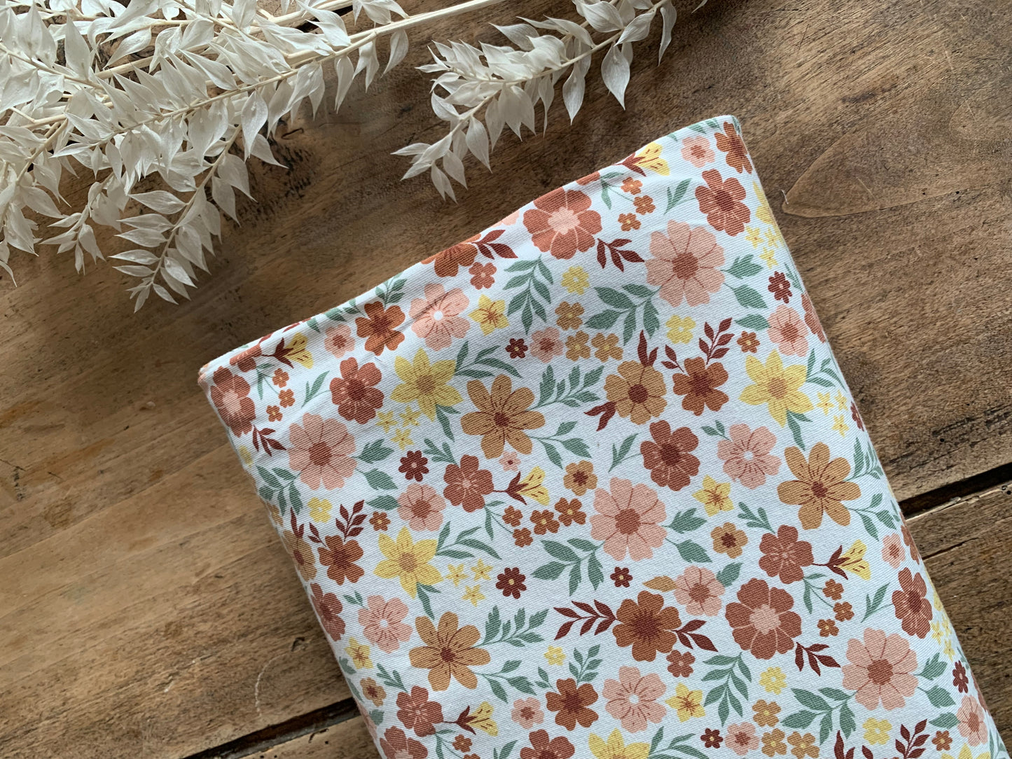 Jersey de Coton imprimé fleurs blanc cassé