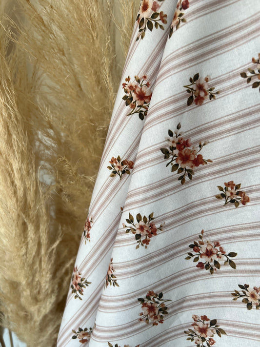 Coton Imprimé Fleuri Beige / Pêche