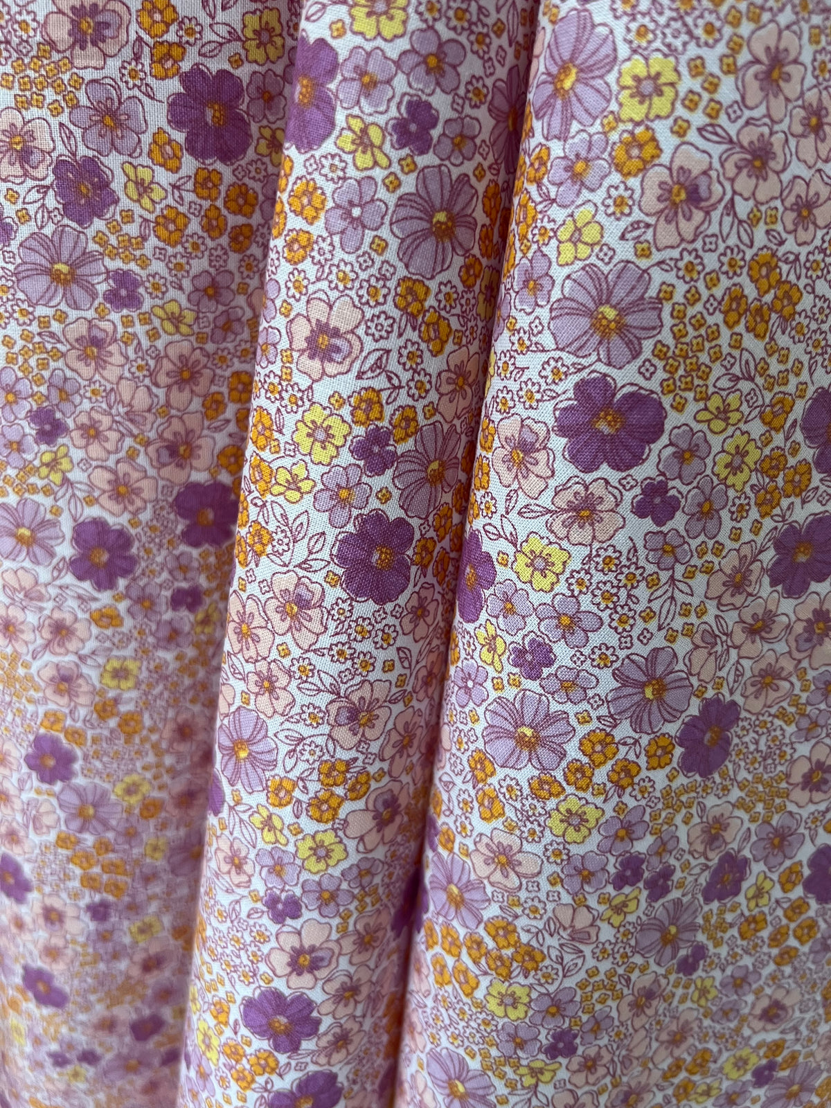 Popeline de coton fleurie Violet & Orange