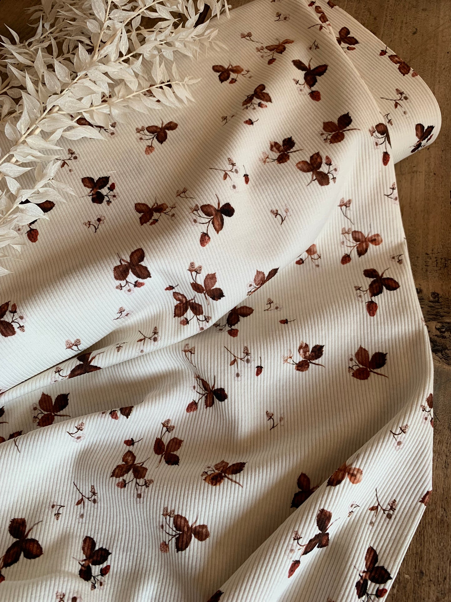 Tissu Maille Tricot Côtelé - feuille noisette