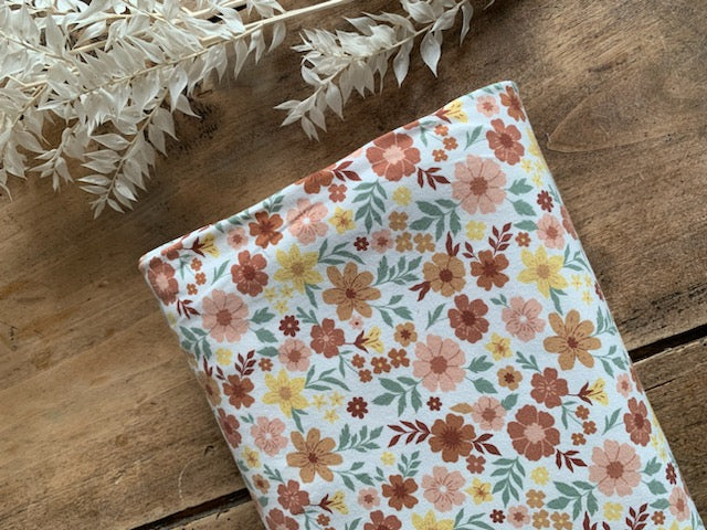 Jersey de Coton imprimé fleurs blanc cassé