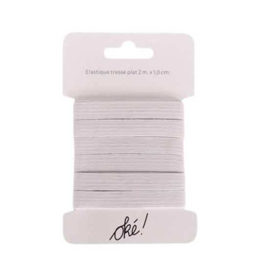 ELASTIQUE TRESSE POLYESTER BLANC 10 MM. X 2 M