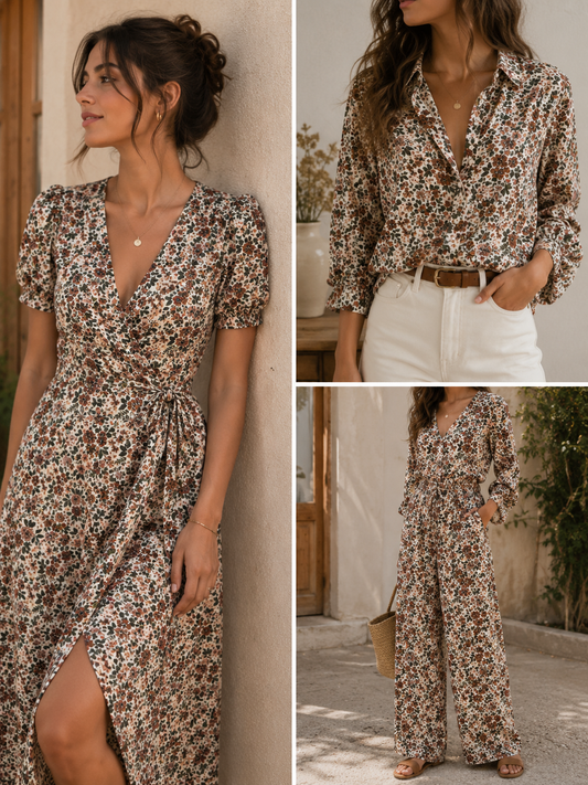 Cotton jersey print with cocoa flower bush