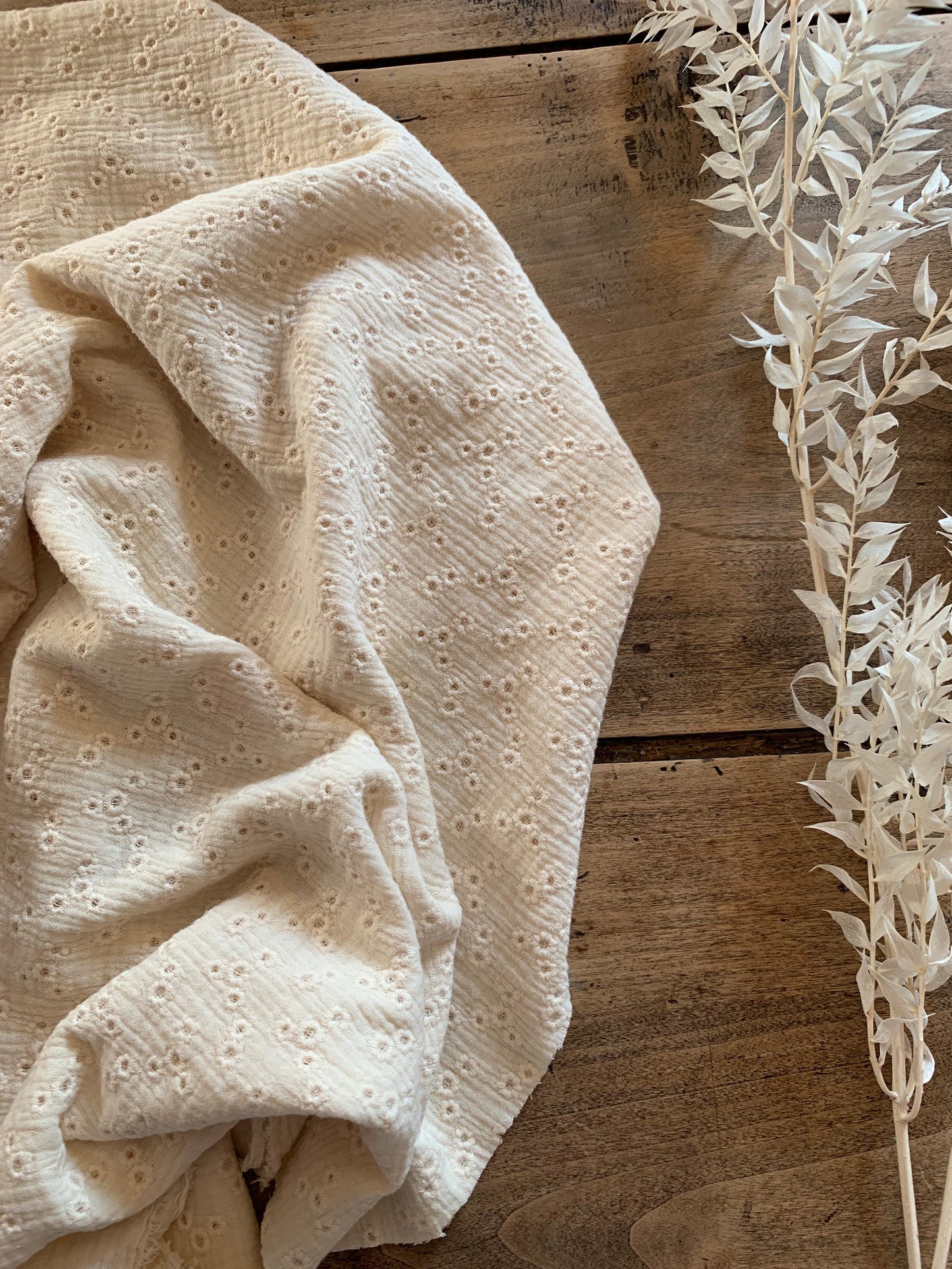 Double Gaze De Coton Brodé - Millefleurs Naturel