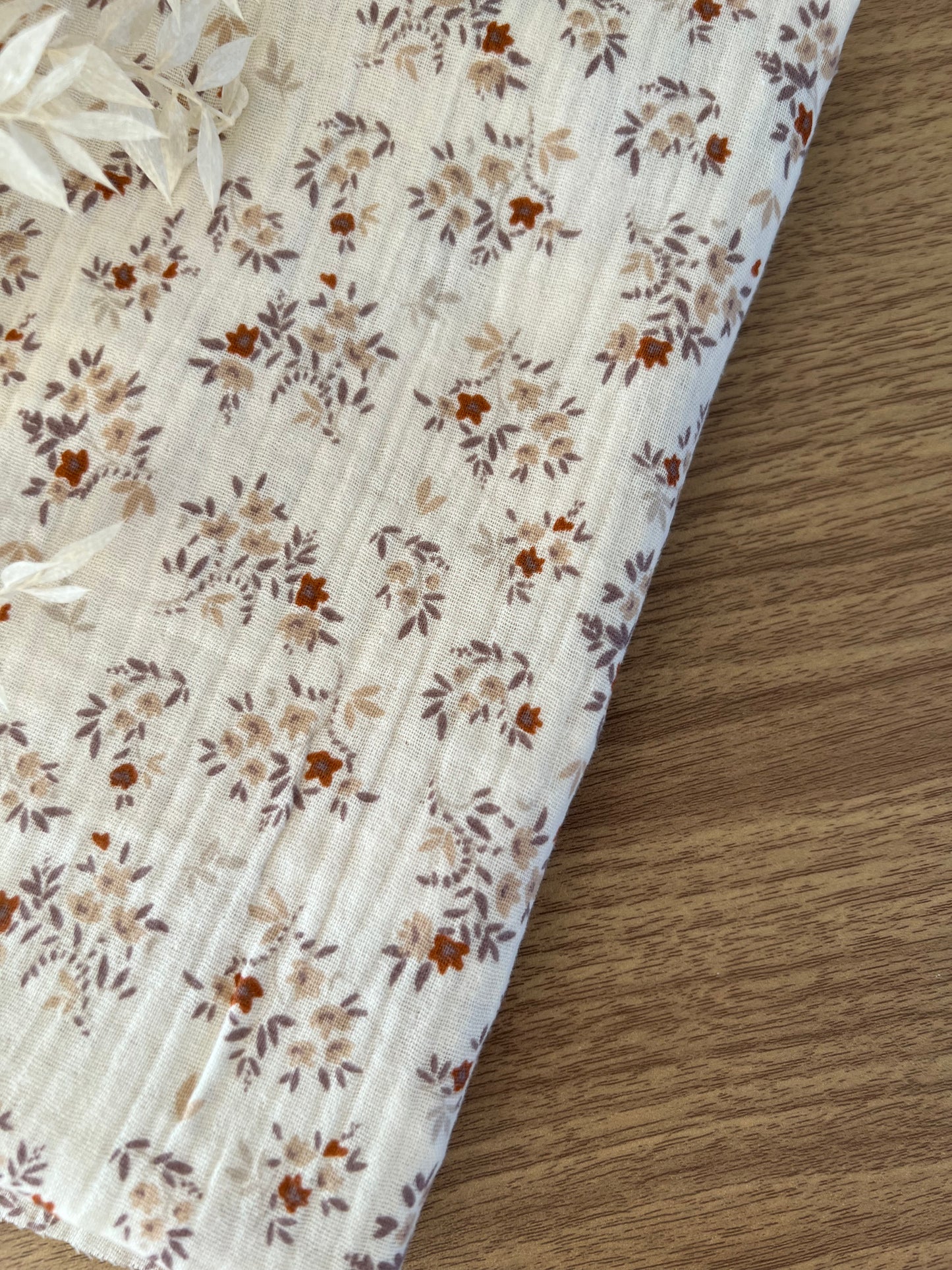 Ecru/Camel Floral Double Gauze