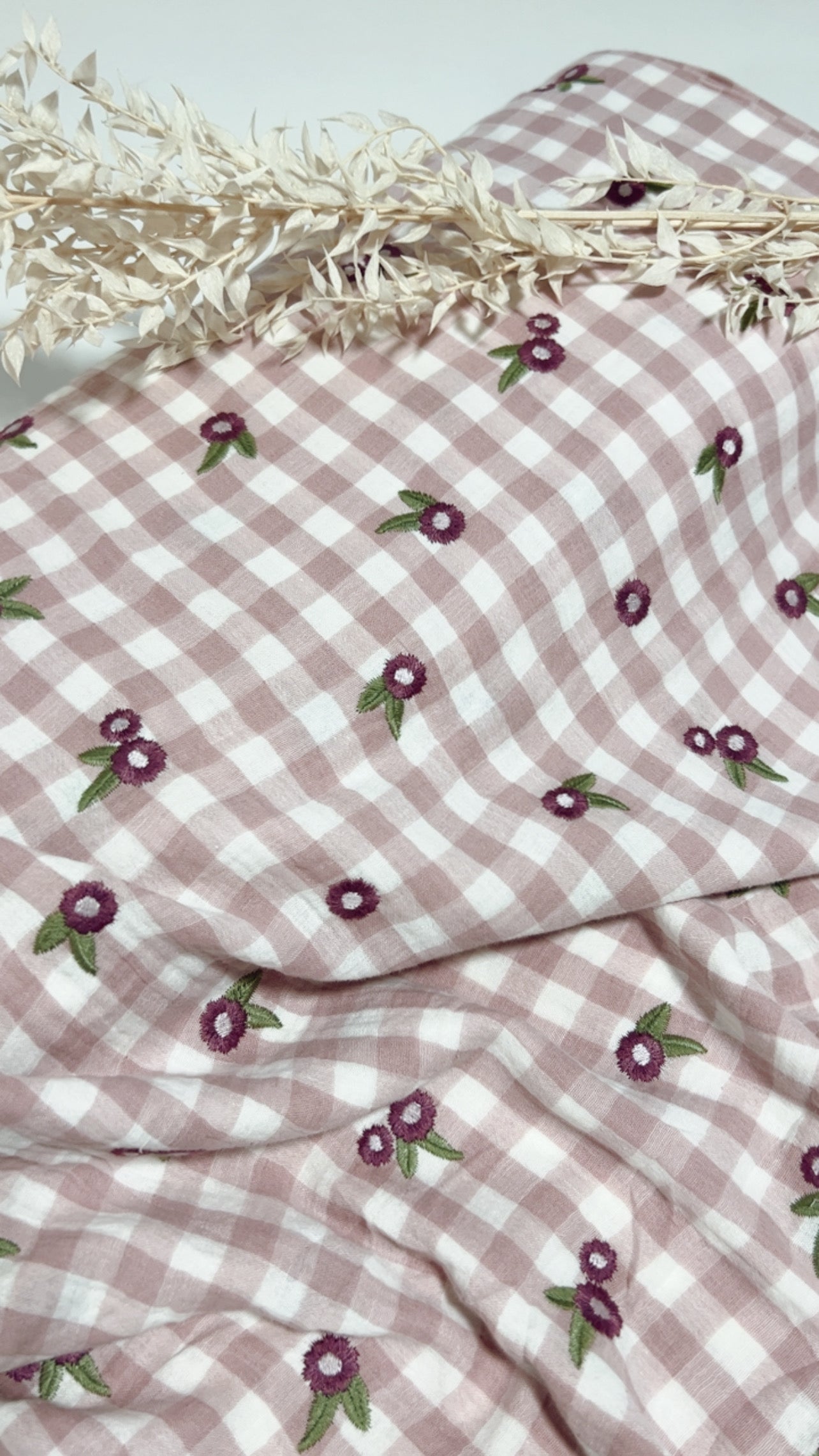 Double Gaze brodée Vichy Rose