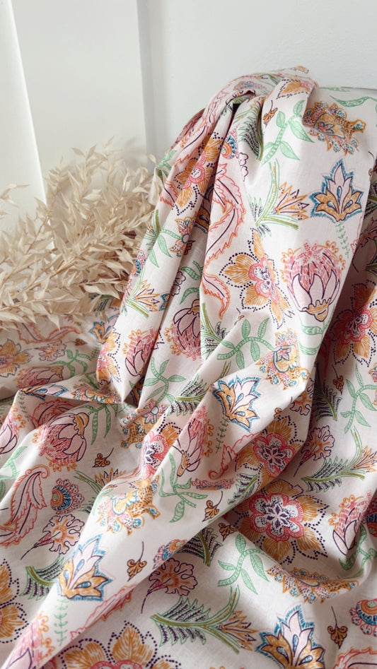 Coton Imprimé Bohème Fleurie – Rose Soleil