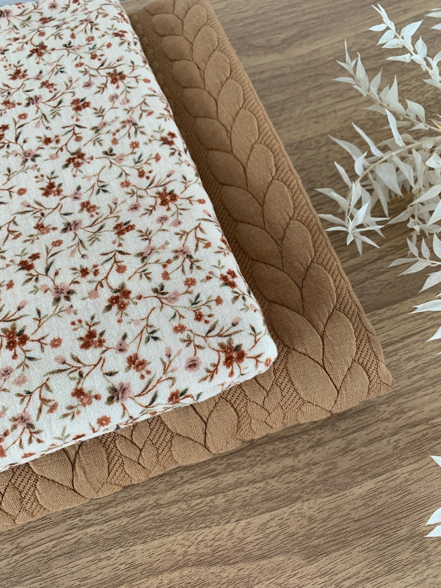 Tissu Double Gaze Impression Numérique - Beige Fleur Romantique