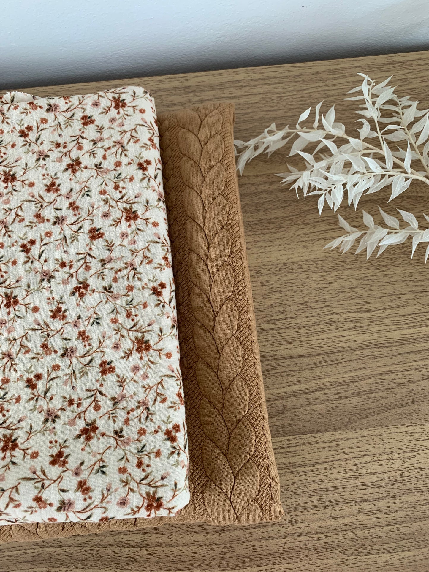 Tissu Double Gaze Impression Numérique - Beige Fleur Romantique
