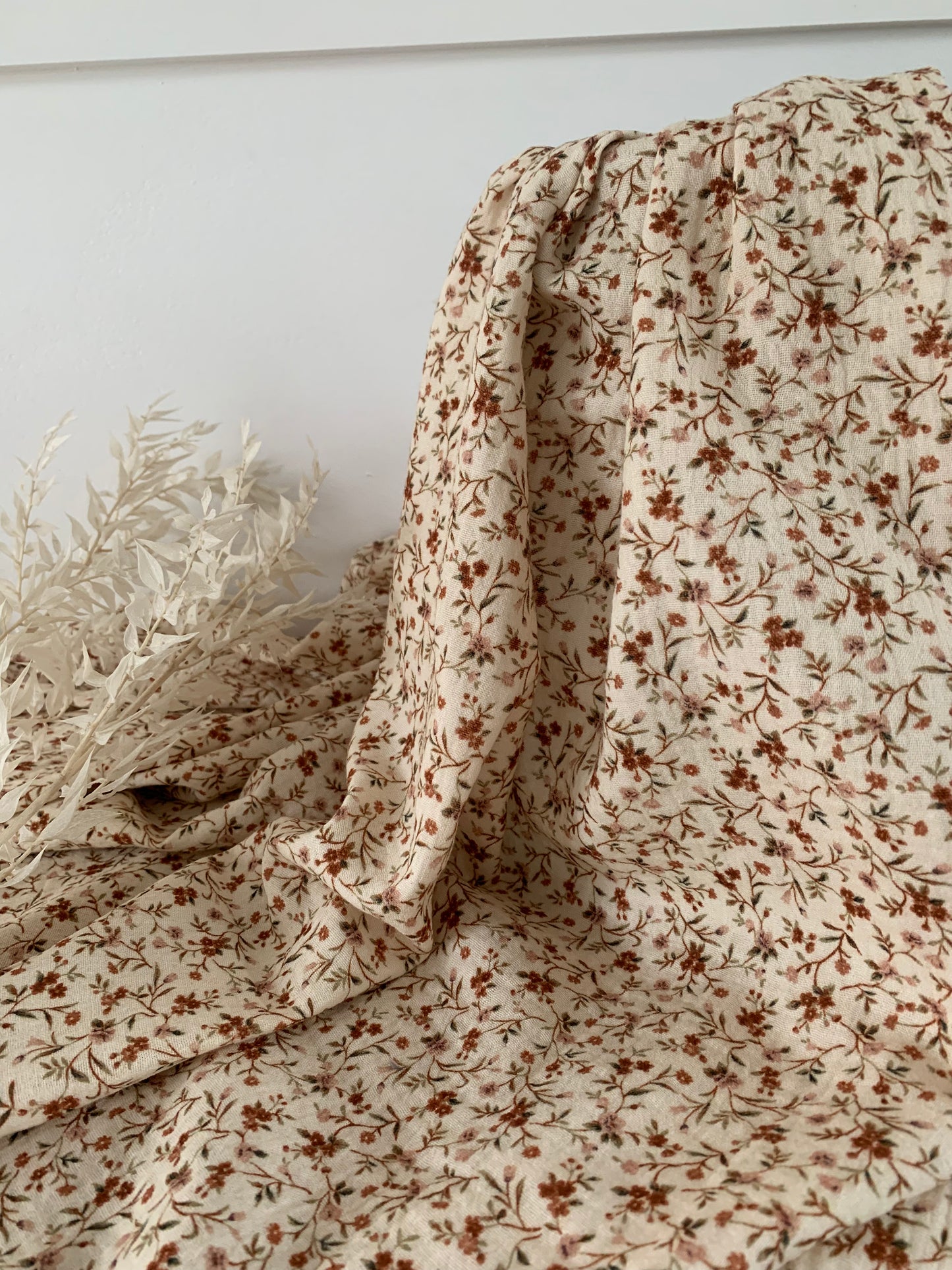 Tissu Double Gaze Impression Numérique - Beige Fleur Romantique