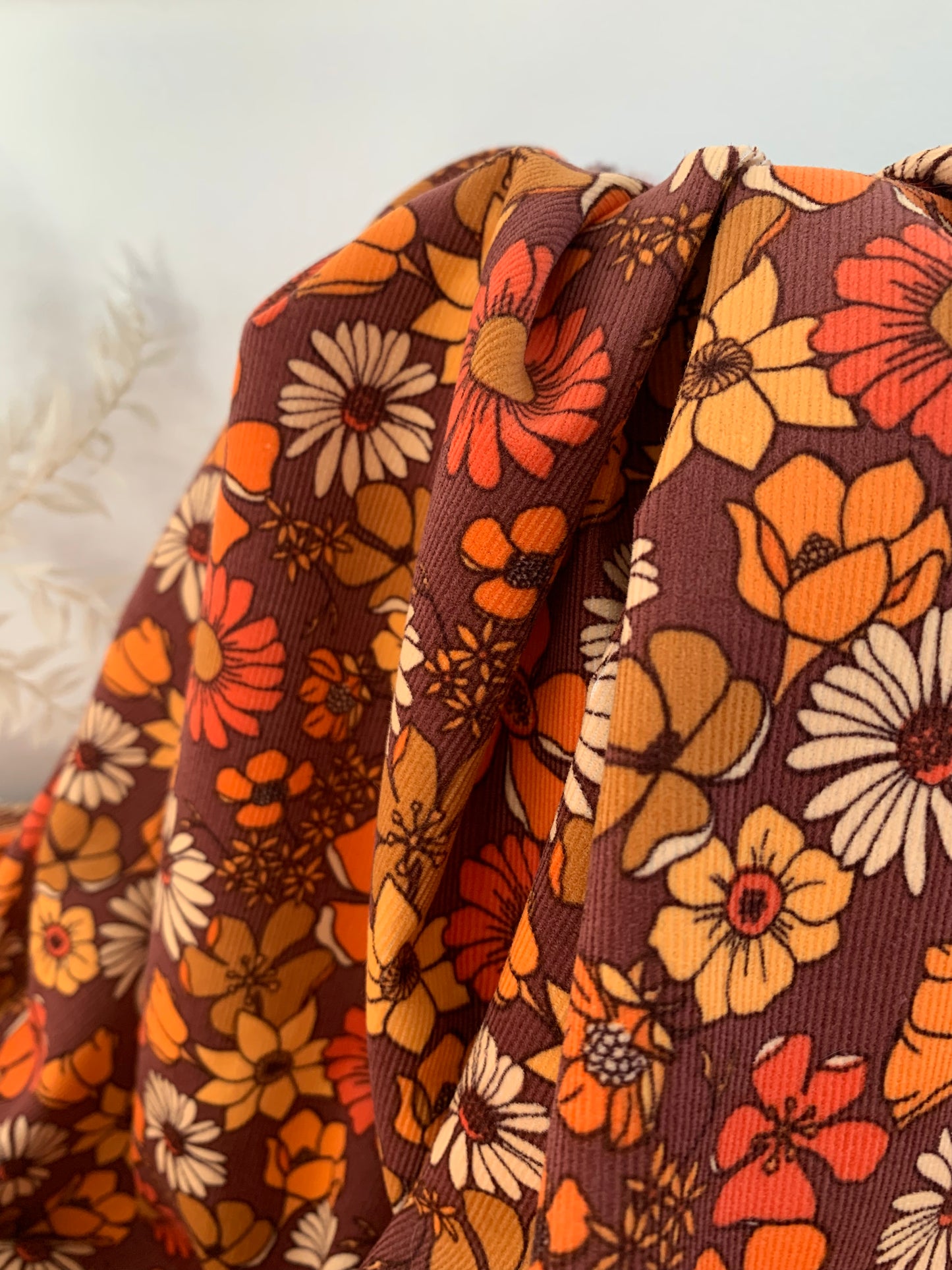 Velours Milleraies Marron Fleurs Rouilles
