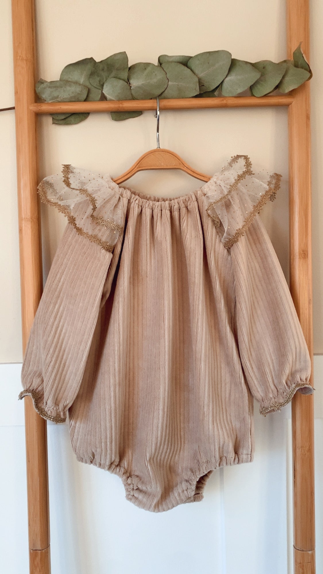 Jersey Velours à Grosses Cotes Beige Foncé