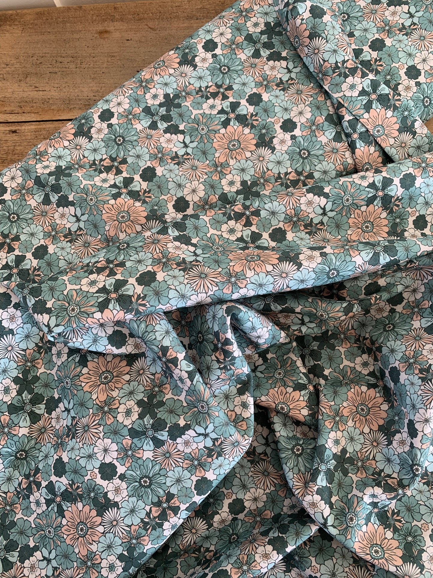 Popeline de Coton Fleurs Bleues