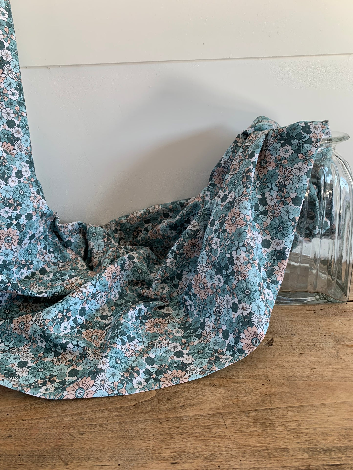 Popeline de Coton Fleurs Bleues