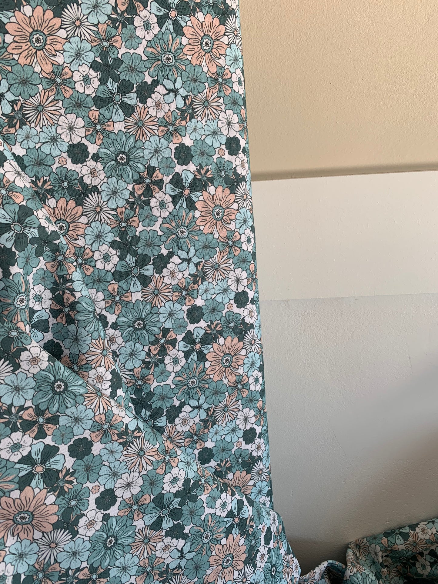 Popeline de Coton Fleurs Bleues