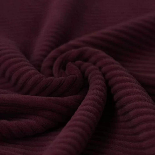 Jersey Velours à Grosses Cotes Bordeaux