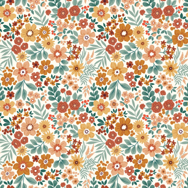 Tissu Imperméable Fleurs Blanc Cassé