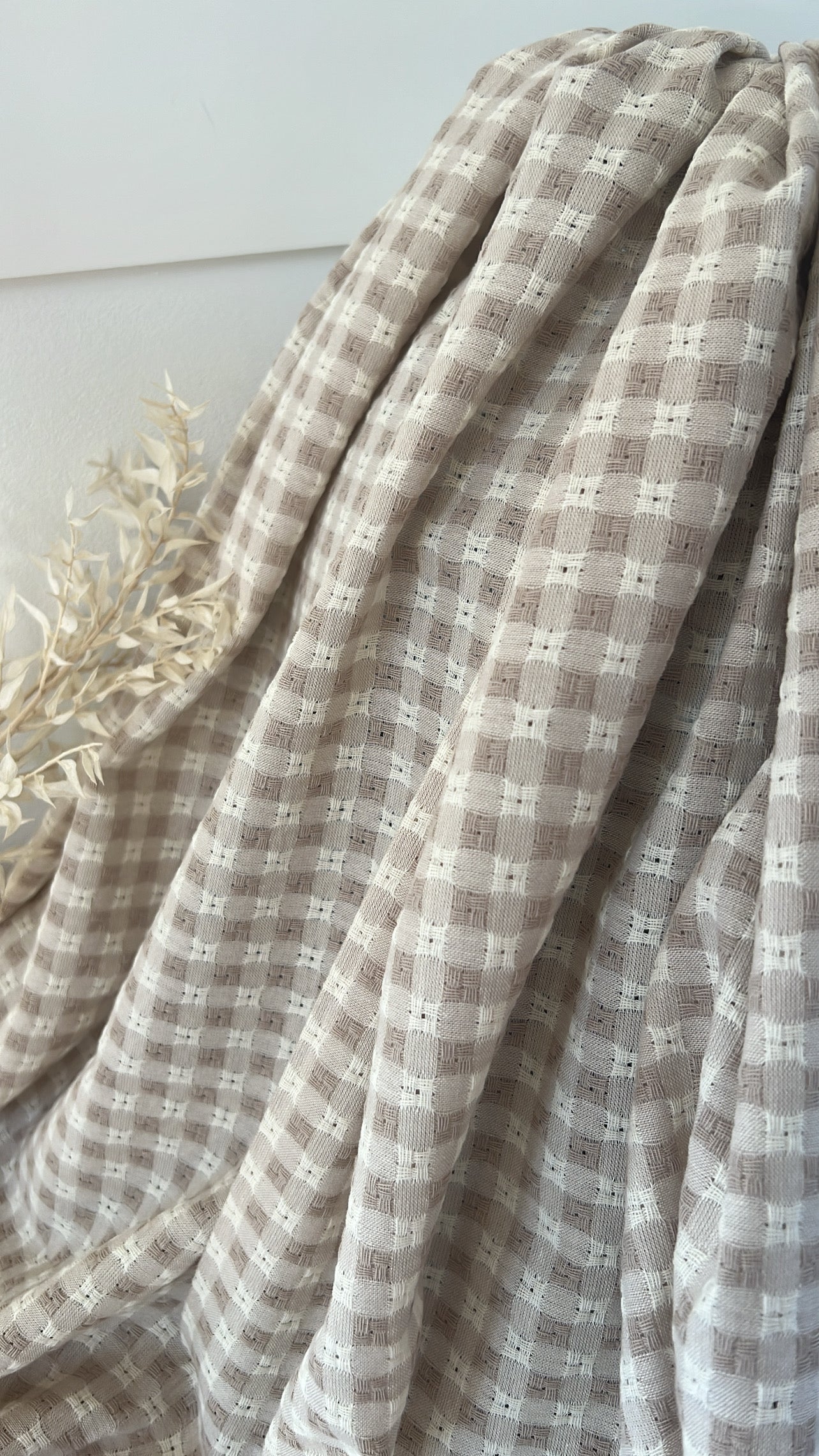 Tissu coton à carreaux sable