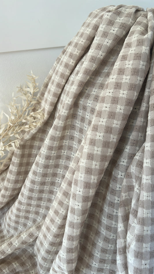 Tissu coton à carreaux sable