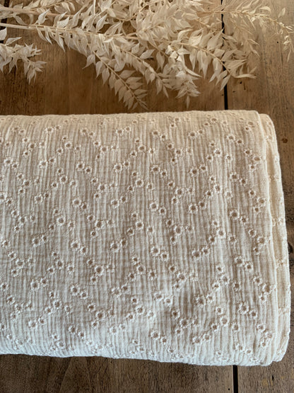 Double Gaze De Coton Brodé - Millefleurs Naturel
