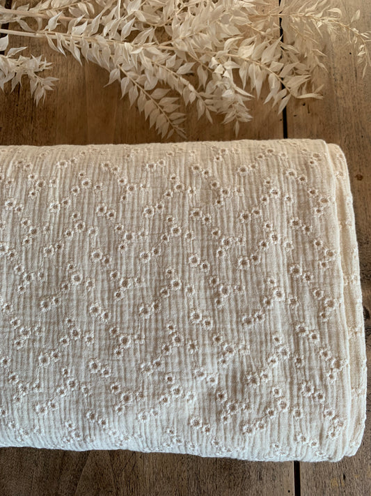 Double Gaze De Coton Brodé - Millefleurs Naturel