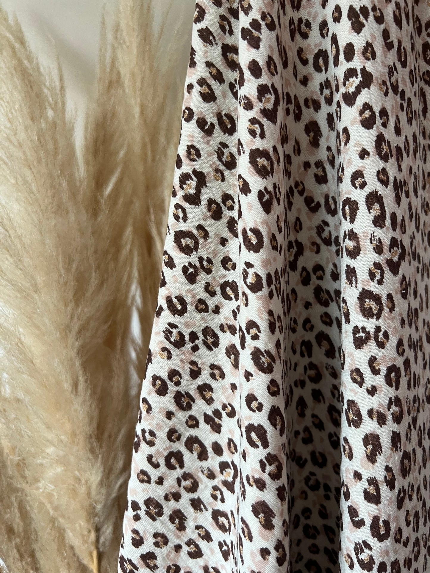 Tissu Double Gaze Imprimée Léopard Écru / Doré