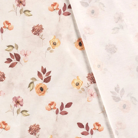 Jersey de coton fleurs roses