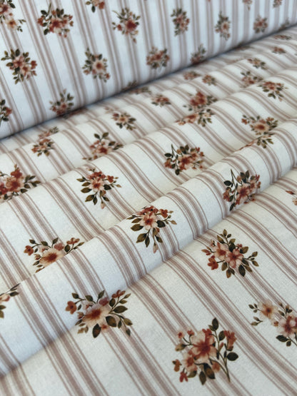 Coton Imprimé Fleuri Beige / Pêche