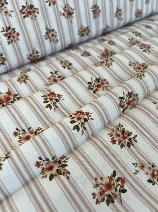 Coton Imprimé Fleuri Beige / Pêche