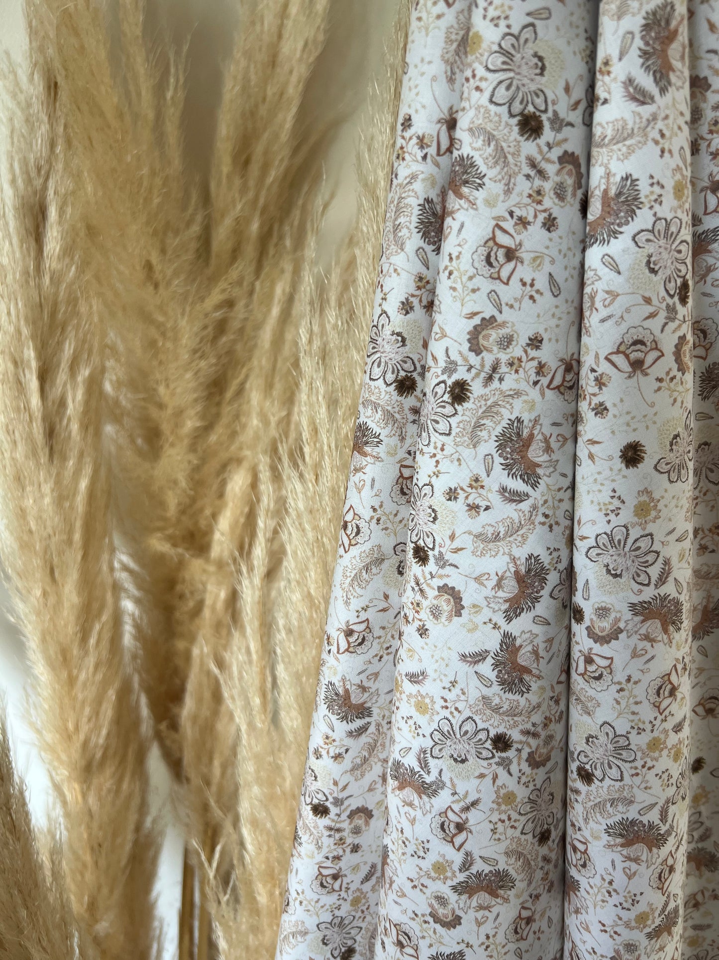 Camel Beige Floral Print Voile