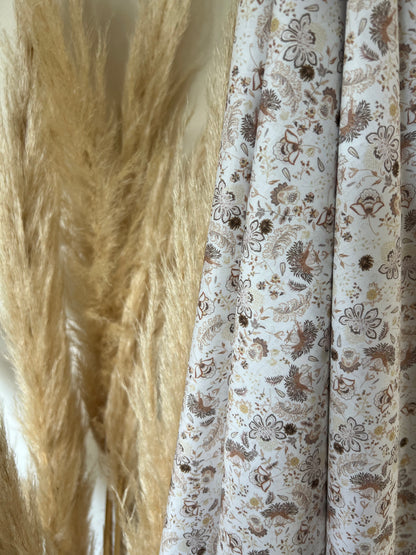 Camel Beige Floral Print Voile