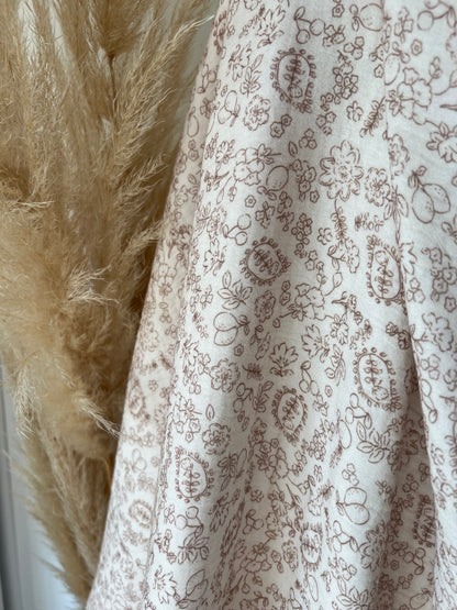 Double Gaze de Coton Fleurs et Fruits Vieux Rose