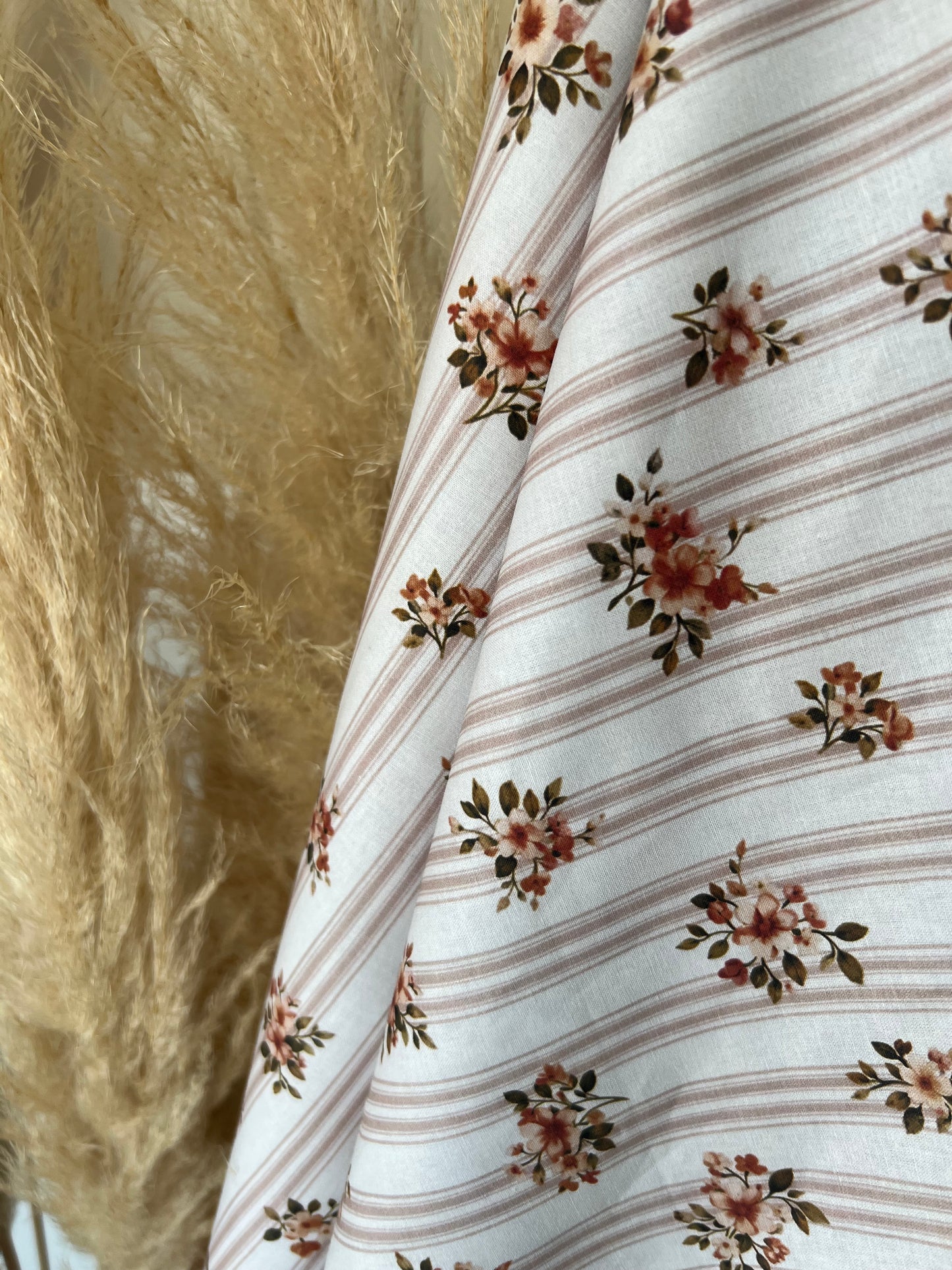 Coton Imprimé Fleuri Beige / Pêche