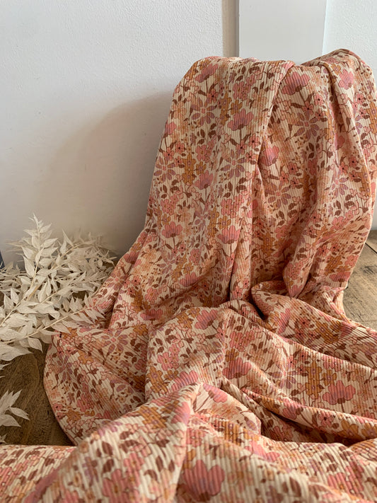 Tissu Maille Tricot Côtelé - Fleur Des Prés Pastel