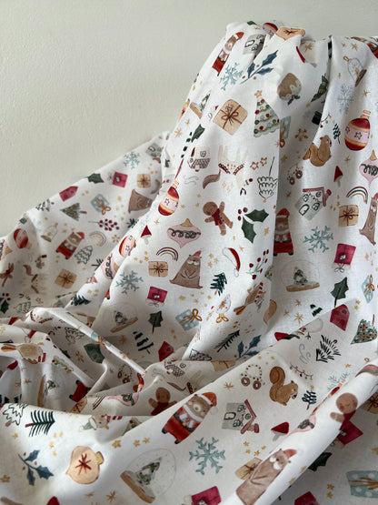 Coton Imprimé Noël Blanc / Rouge