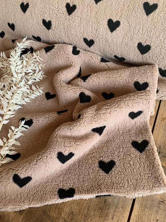 Sherpa Cœurs fond beige taupe