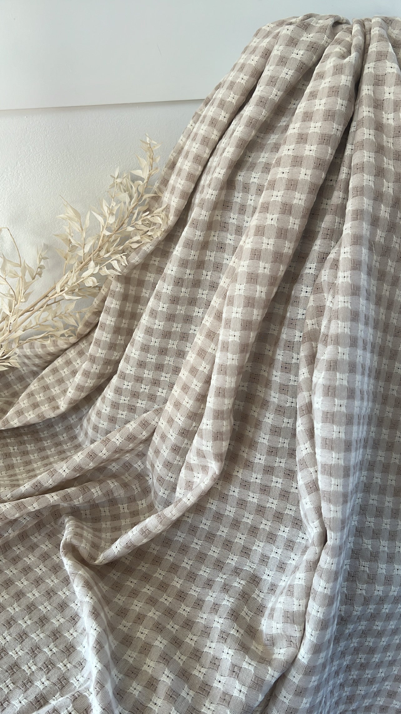 Tissu coton à carreaux sable
