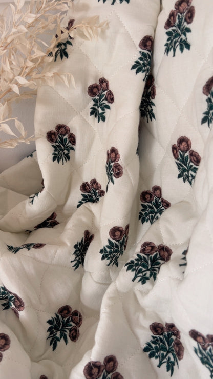 Exclusive – Double gaze matelassée Fleurs Sépia