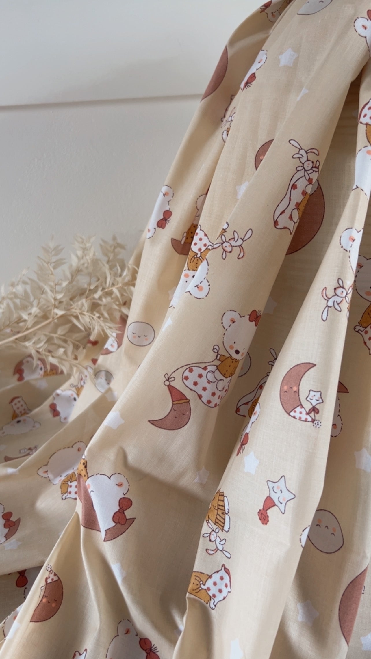 Coton Imprimé Moonbear Vanille Terracotta