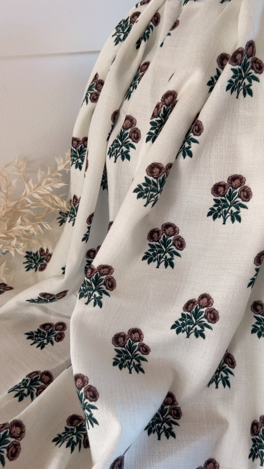 Exclusive – Double gaze de coton Fleurs Sépia