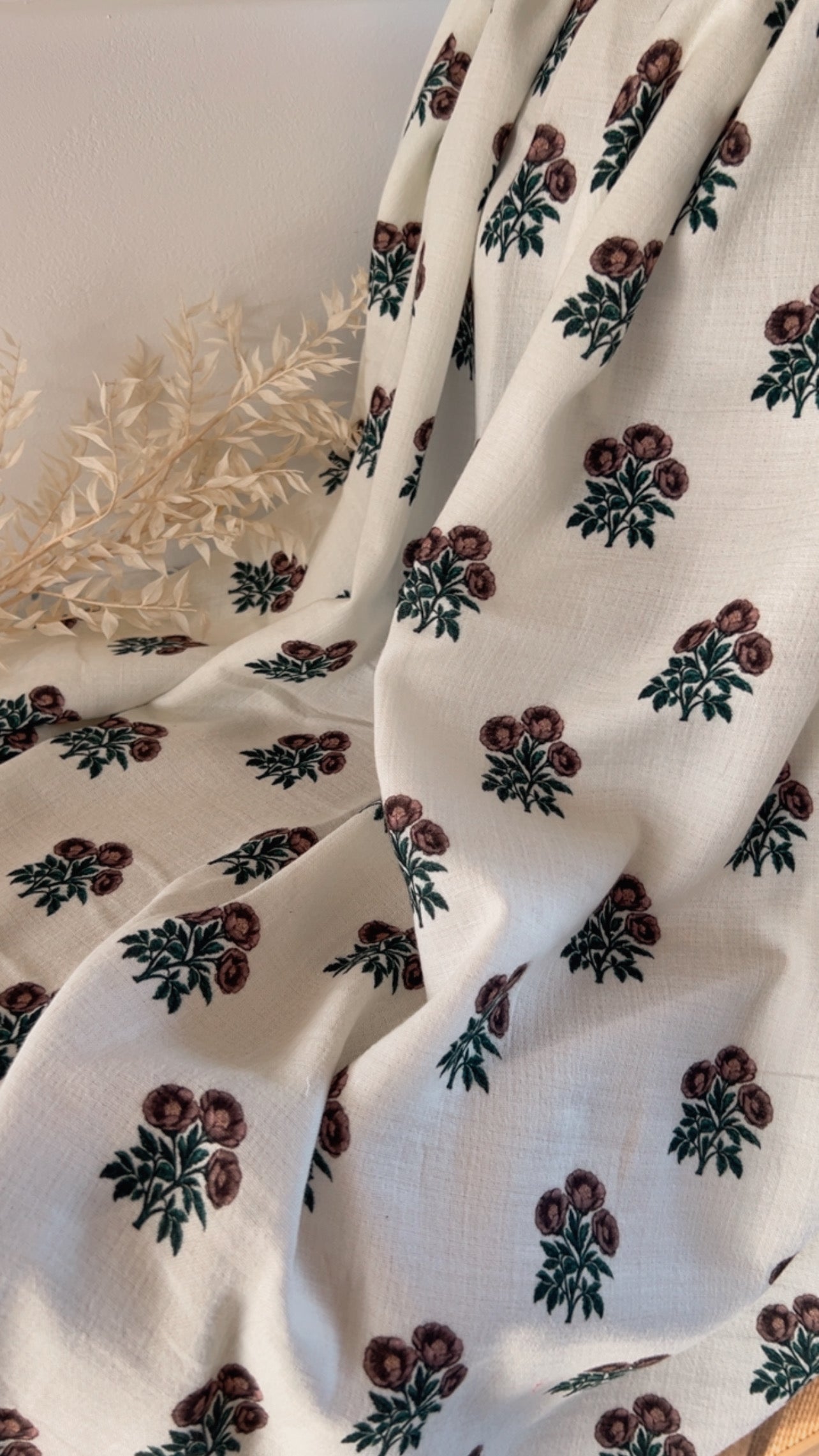 Exclusive – Double gaze de coton Fleurs Sépia