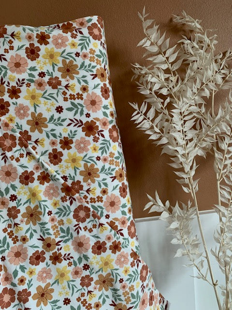 Jersey de Coton imprimé fleurs blanc cassé