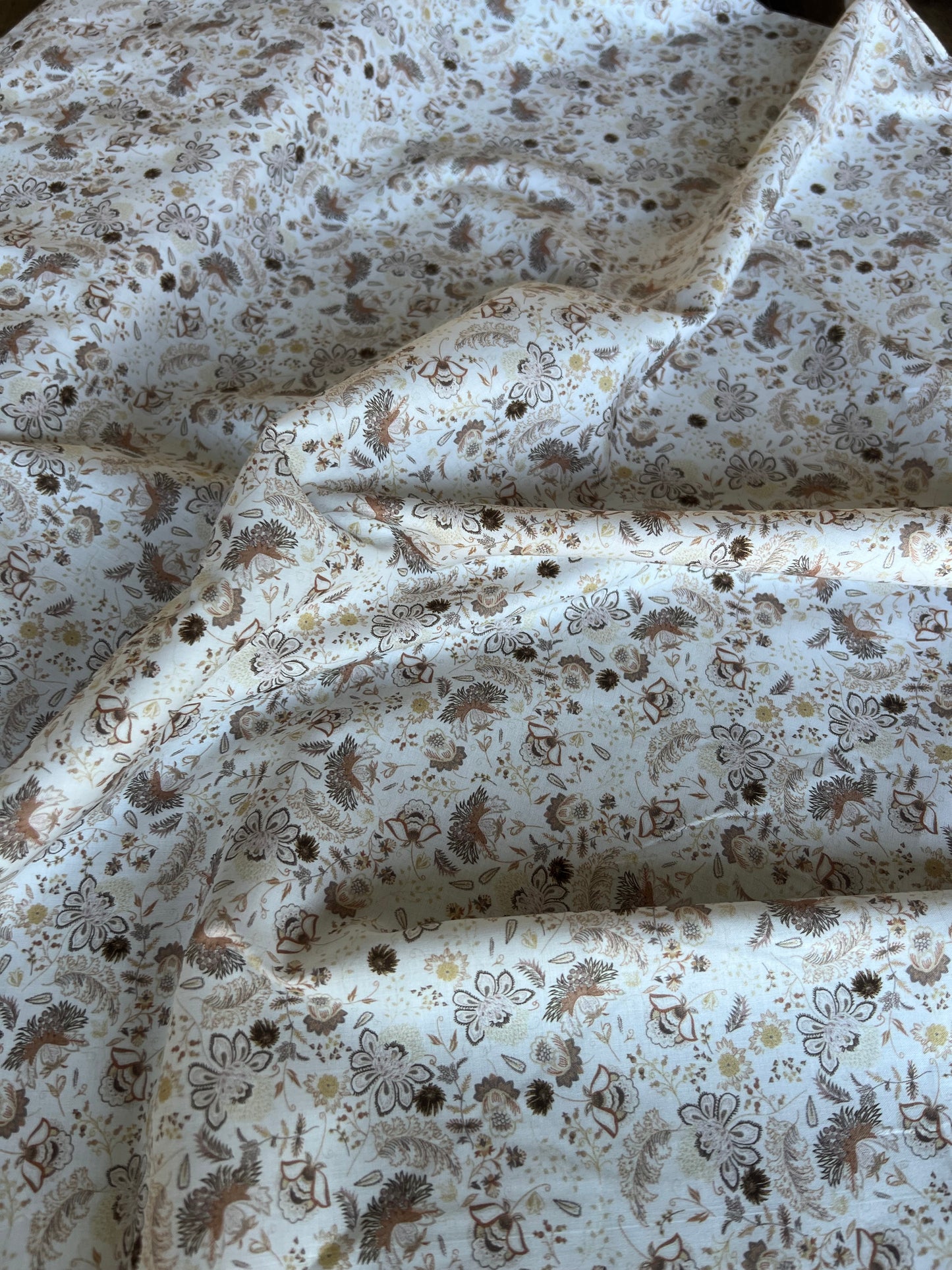 Camel Beige Floral Print Voile