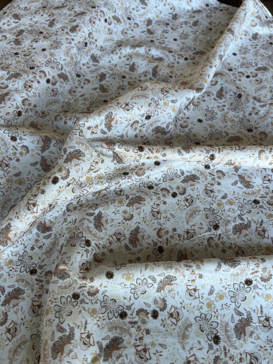 Coupon 3m20 - Voile imprimé Fleur Camel Beige