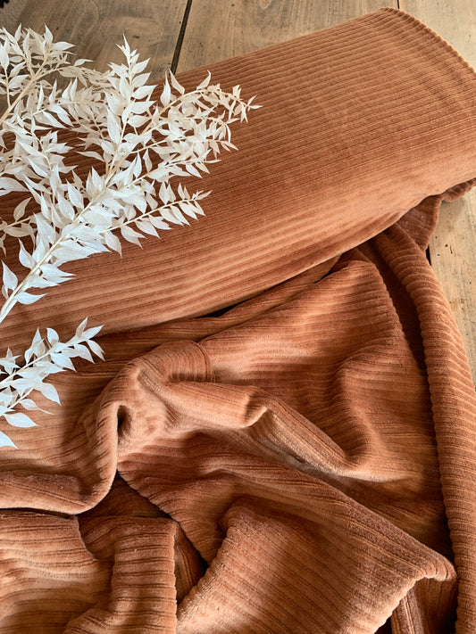 Jersey Velours à Grosses Cotes Cognac