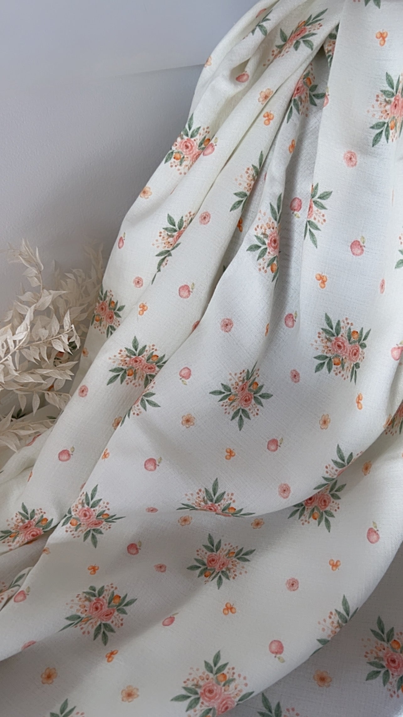 Exclusive – Double gaze de coton Pêche Florale