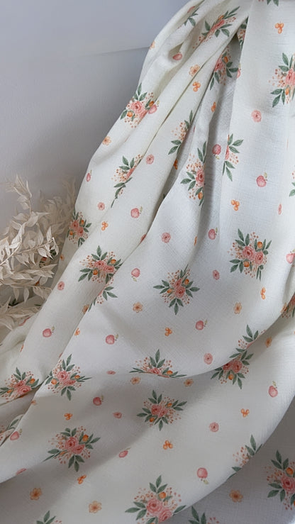 Exclusive – Double gaze de coton Pêche Florale