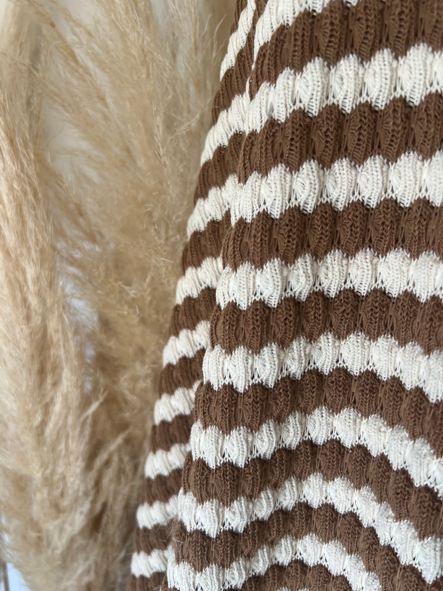 Jacquard Tricoté Rayures Camel