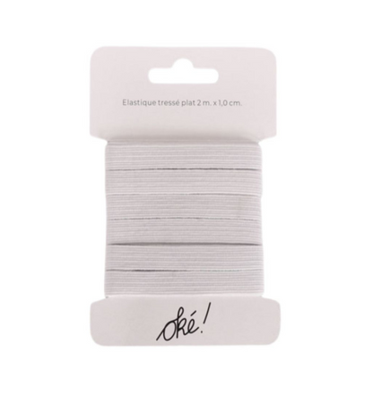 ELASTIQUE TRESSE POLYESTER BLANC 10 MM. X 2 M