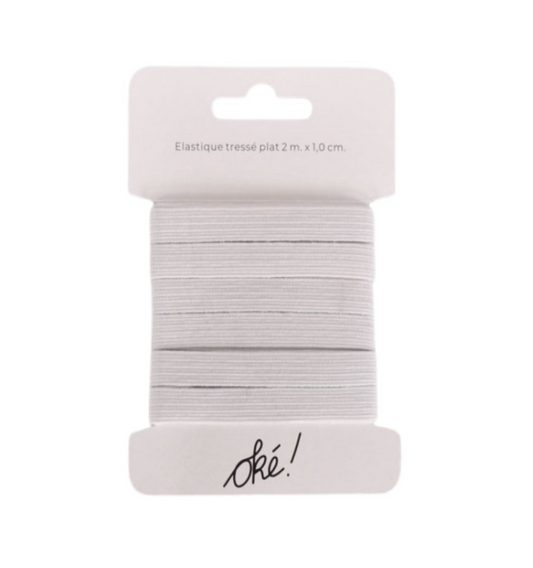 ELASTIQUE TRESSE POLYESTER BLANC 10 MM. X 2 M